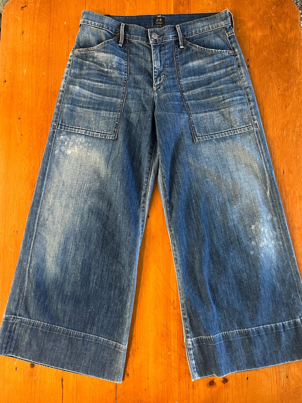 Citizens of Humanity Posie Wide Leg Cropped Medium Wash Denim Distressed Jeans